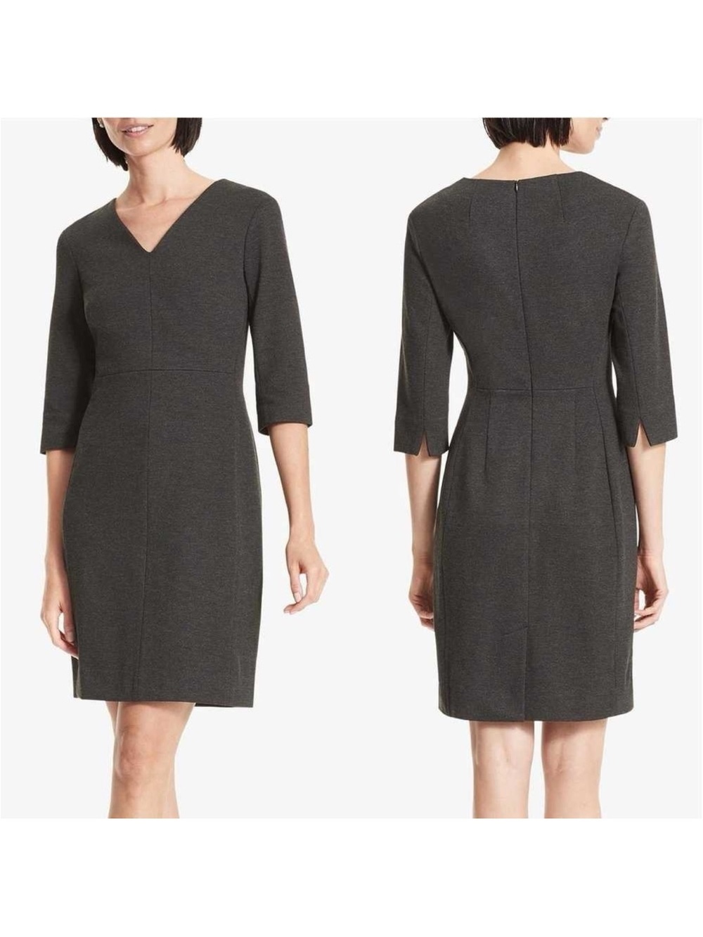 M.M.LaFleur Mona Dress 3/4 Sleeve Ponte Sheath Charcoal Grey Businesscore 1X-16